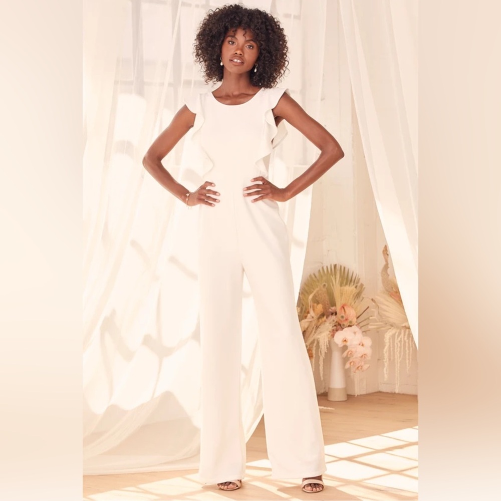 Lulus Feel Your Love, XL, White, Ruffled Jumpsuit